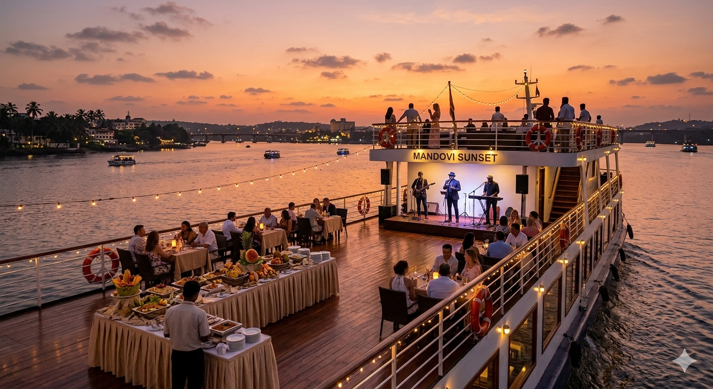Dinner cruise in Goa Mandovi river party experience